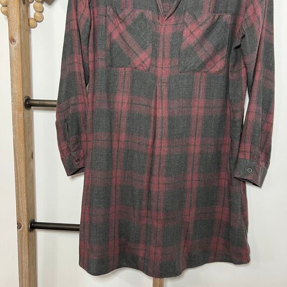 Cloth and Stone Faded Red Gray Plaid Rayon Tunic Dress Size Small - Picture 4 of 8